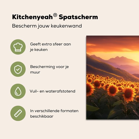 Crédence de Cuisinière en Aluminium 70x50 cm - Tournesols - Coucher de soleil - Paysage - Écran Pare-éclaboussures pour Plaque de Cuisson - Protection Murale