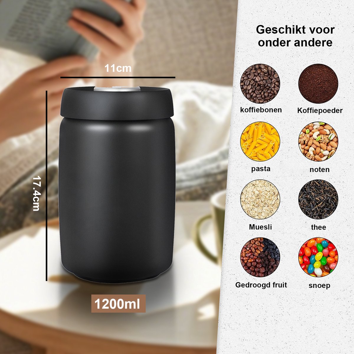 Voorraadpotten met vacuümdeksel, luchtdichte opslag, voorraaddoos met deksel, mottenbestendige glazen, koffieblik van glas, BPA-vrij, borosilicaatglazen container, duurzame opslag (set van 3