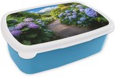 Boîte à lunch bleu - Lunchbox Hortsensia - Crapaud - Fleurs - Boîte à lunch 18x12x6 cm