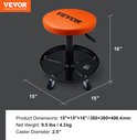 Oranje Vevor kruk met hoogte 16" en breedte 15" en 15", op wieltjes met gereedschapslade.