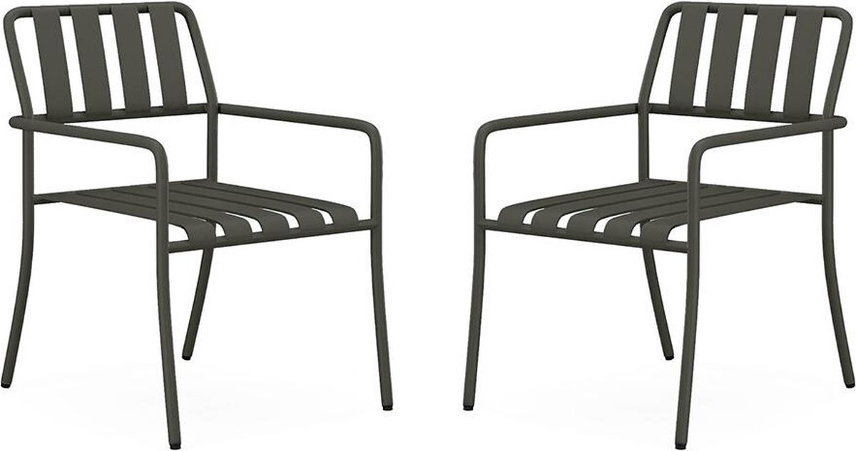 Vente-unique Set van 2 opstapelbare tuinfauteuils van metaal - Antracietgrijs - BIRMOS van MYLIA L 56 cm x H 81.5 cm x D 65 cm Vente-unique Set van 2 opstapelbare tuinfauteuils van metaal - Antracietgrijs - BIRMOS van MYLIA L 56 cm x H 81.5 cm x D 65 cm - Image 1