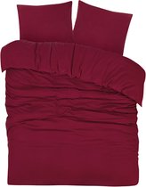 DoubleDry Dekbedovertrek Flanel 100% Zacht Katoen - Lits Jumeaux 240x200/220 cm + 2 Kussenslopen - Ademend & Huidvriendelijk - Bordeaux