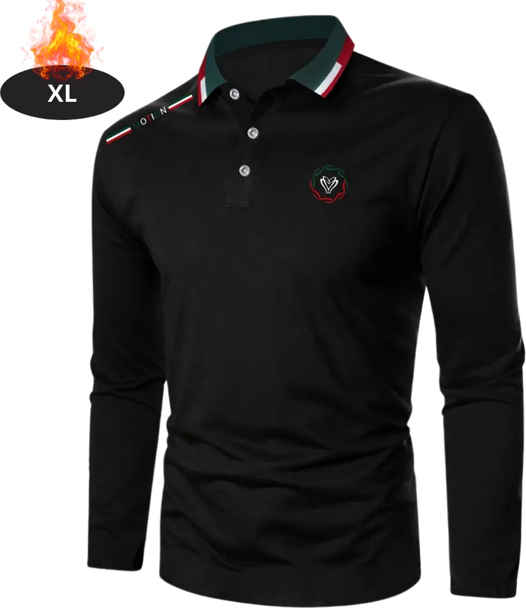 Bovista Poloshirt Heren T-Shirt Heren Shirt Overhemd Polo Shirt Lange Mouwen Zwart