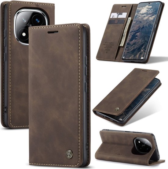 CaseMe Case - Convient pour Xiaomi Redmi Note 14 Pro 5G / Pro+ / Poco X7 Case - CaseMe Book Case - Marron foncé