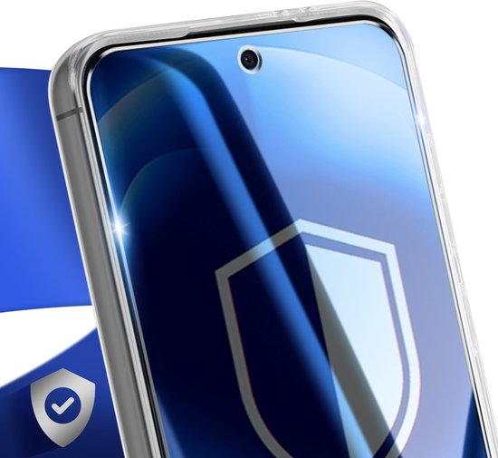 Image détaillée du côté d'un téléphone Samsung avec coque transparente et protection d'écran.