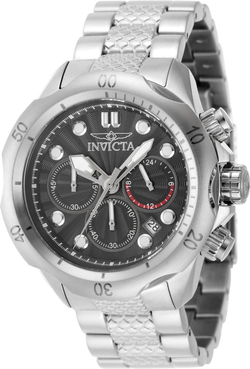 Invicta Venom 47750 Heren Horloge - Waterdicht - Analoog - Quartz Uurwerk - Roestvrij Staal met zwarte Wijzerplaat - 45mm