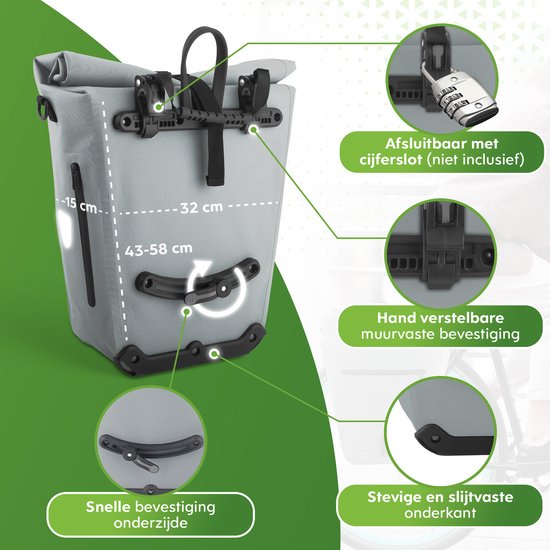 Ekostar® - 2in1 Fietstas - Waterdicht - Duurzaam - TPU - Reflecterend Grijs - Fietstas enkele - Fietstassen electrische fietsen van Merkloos — afbeelding 3