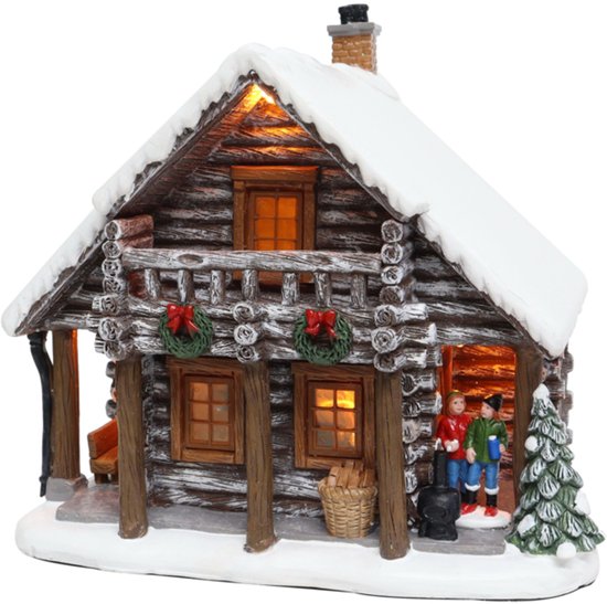 Santaville - Wooden Chalet with LED Polyresin 19cm