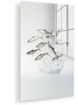 MuchoWow® Glasschilderij 60x90 cm - Schilderij acrylglas - Vissen - Water - Wit - Foto op glas - Muurdecoratie woonkamer - Wanddecoratie slaapkamer - Schilderijen