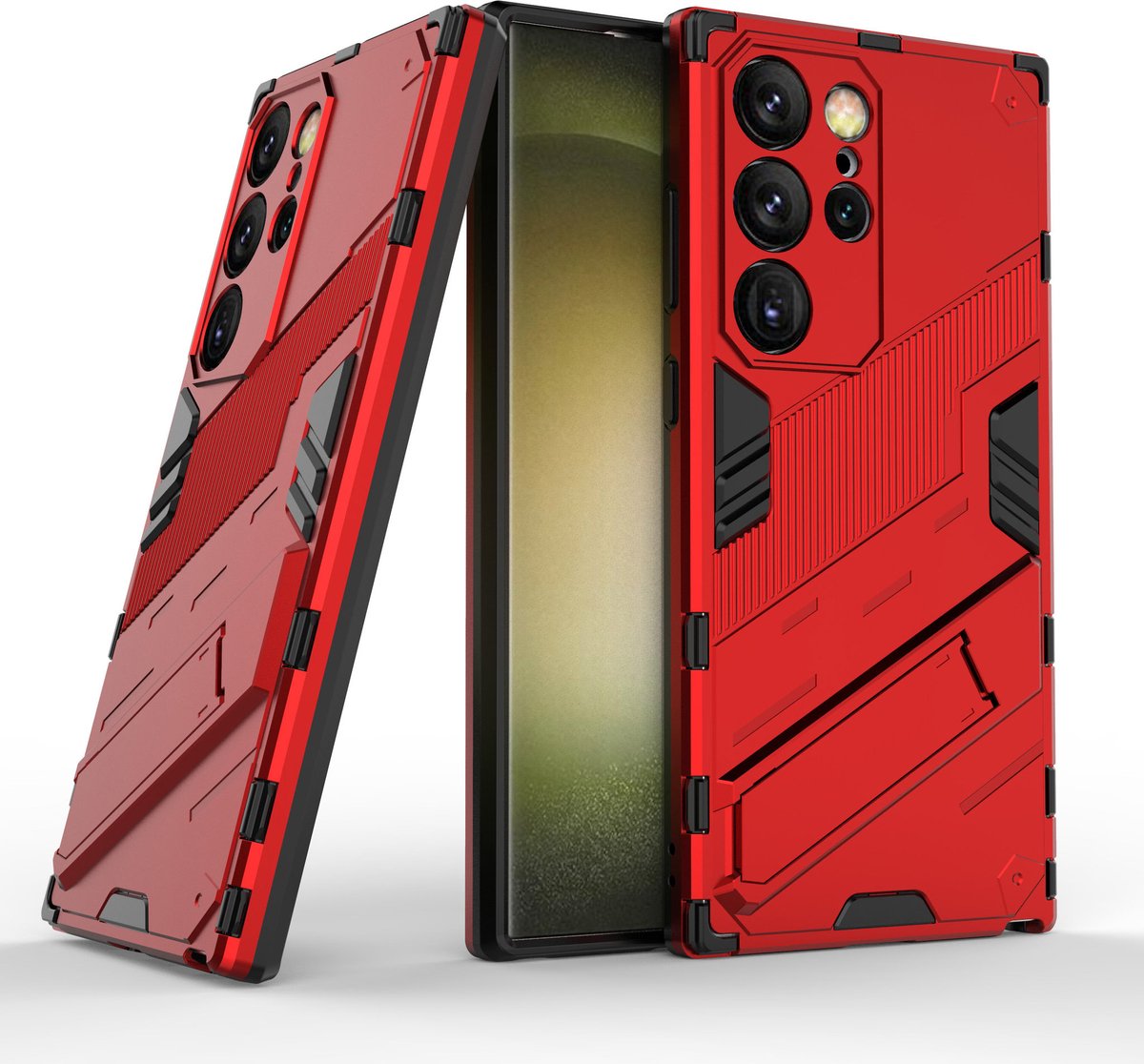 Solidenz StandGuard Xtreme geschikt voor Samsung Galaxy S24 Ultra hoesje - Rood