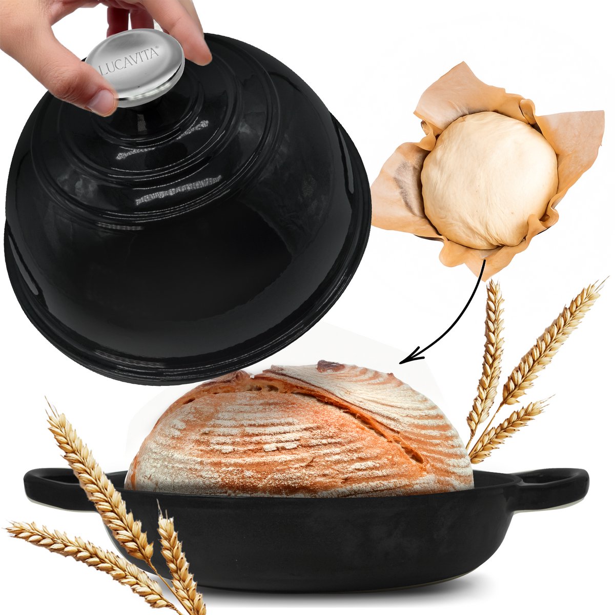 LUCAVITA® Broodpan Gietijzer Emaille ⌀ 26cm - 5 Liter - Broodbakbol - Braadpan - Broodbakpan - Dutch Oven - Cast Iron - Inductie van LUCAVITA