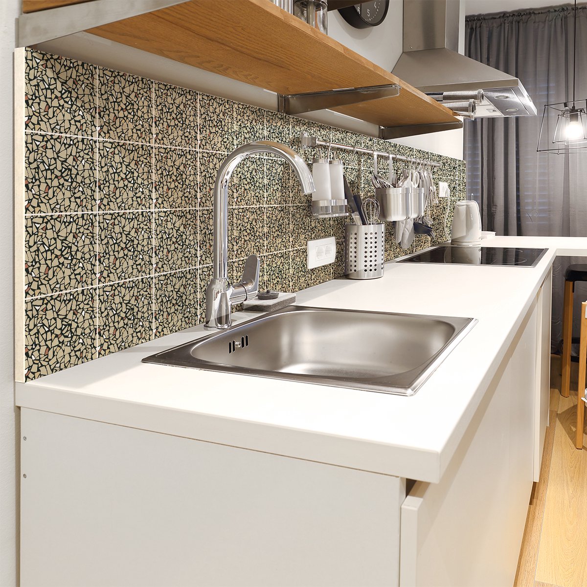 Ambiance Sticker Zelfklevende muurtegelstickers voor keuken en badkamer - 30 Battisna terrazzo tegelstickers - 30 stickers 10x10cm Multi color