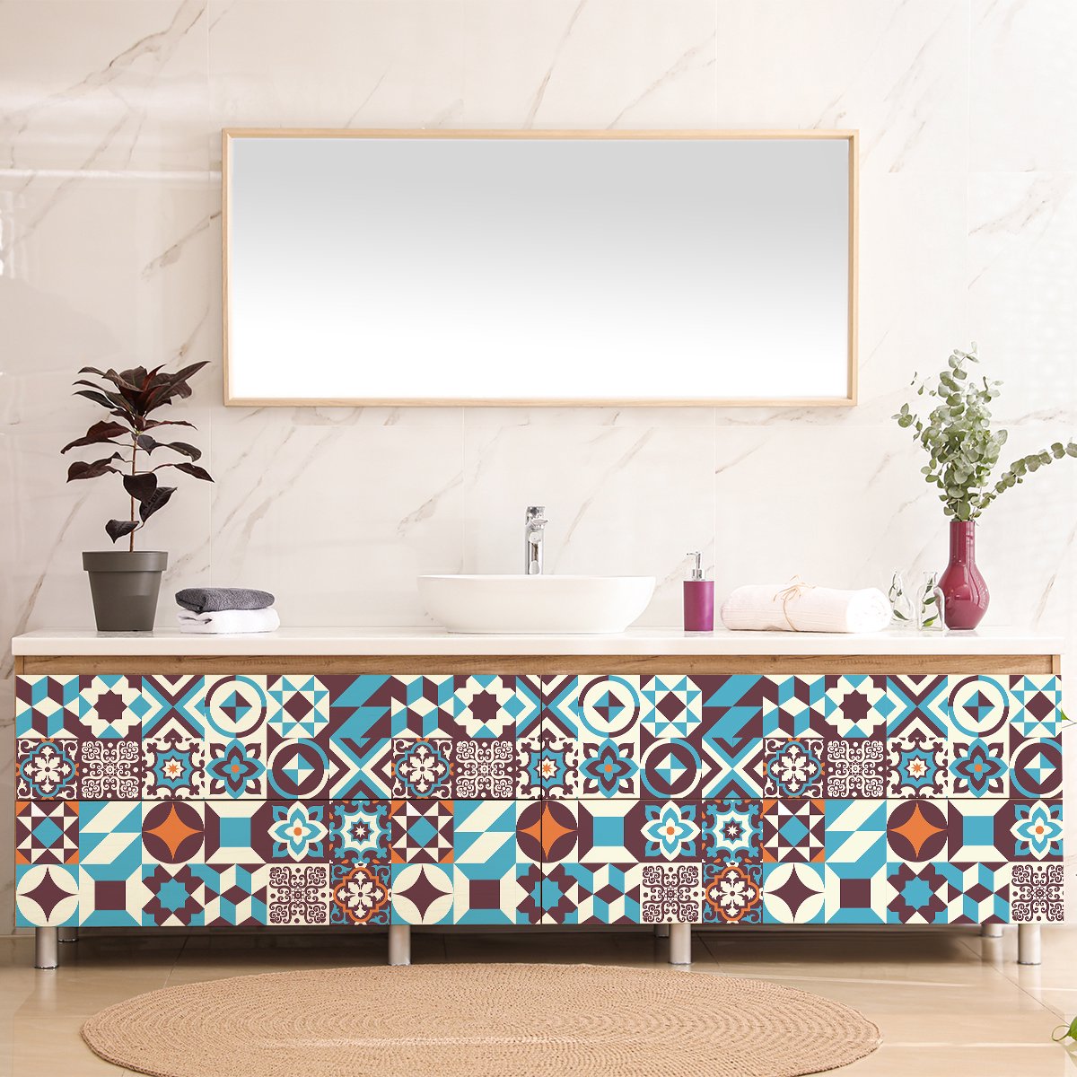 Ambiance Sticker Decoratieve meubelstickers - 30 authentieke meubelstickers met cementtegelmotief van Therisia - 30 stickers van 15x15 cm Multi color