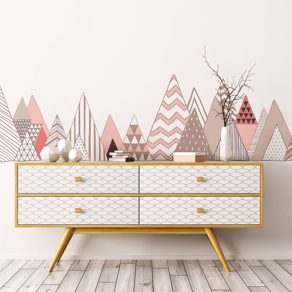 Ambiance Sticker Muurstickers - Decoratie voor slaapkamer/woonkamer - Gigantische Scandinavische bergen muursticker DIAMANTINA - 60x90cm Multi color
