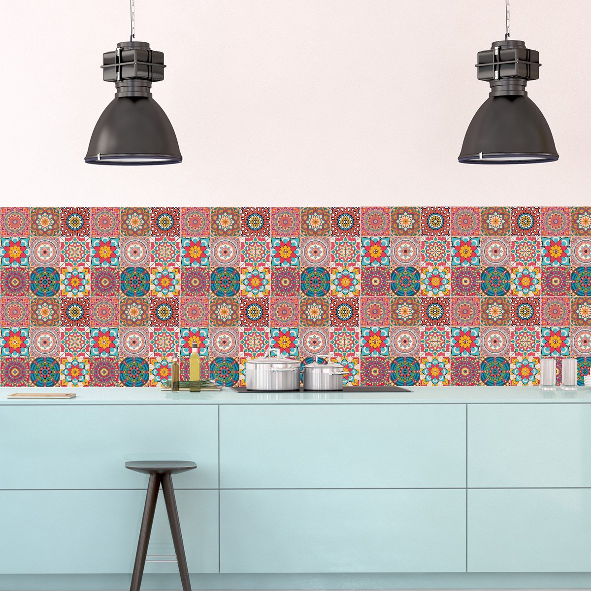 Ambiance Sticker Zelfklevende tegelmuurstickers voor keuken en badkamer - 9 Azulejo Mandala tegelstickers - 9 stickers 10x10cm Multi color
