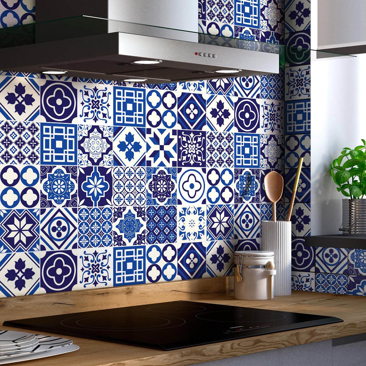 Ambiance Sticker Zelfklevende tegelmuurstickers voor keuken en badkamer - 24 Grenina cementtegelstickers - 24 stickers 20x20cm Multi color