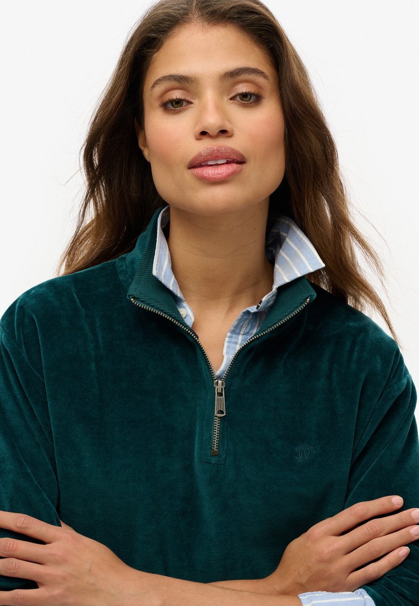 Superdry Velours sweatshirt met halve rits Dames Truien Groen