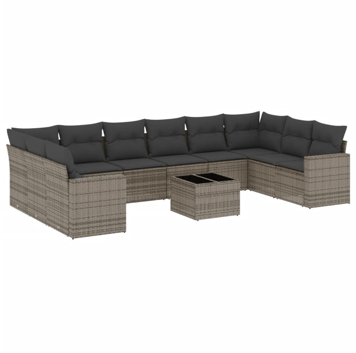 vidaXL - Tuinbank - Set - met - opslag - 11 - pcs - Grijs - poly - rattan