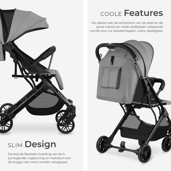 tectake® - Buggy kinderwagen Finn - Lichtgewicht plooibuggy - Inklapbaar en met opvouwbare kap - Draagkracht 15kg - Grijs van TecTake — afbeelding 4