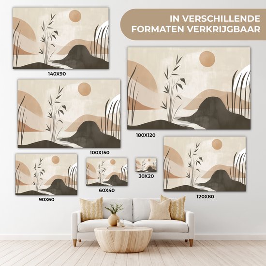 Tableau sur toile 180x120 cm - Décoration murale Japandi - Paysage - Beige - Décoration murale salon - Décoration chambre - Accessoires chambre - Peintures sur toile