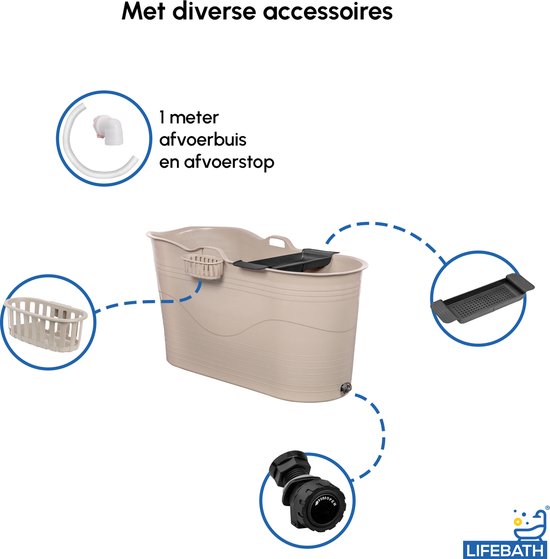LIFEBATH - Zitbad Mira - Bath Bucket XL - 400L - Ligbad 122 cm - Costa Rica Sand