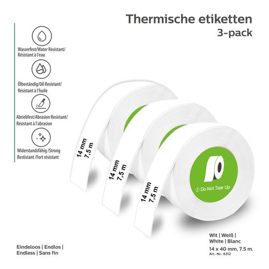Étiquettes thermiques Olympia OL 6312 - Étiquettes - Continue - Wit - Maison / Hobby / Bureau - pour Printer d'étiquettes thermiques Olympia série P22 - Paquet de 3