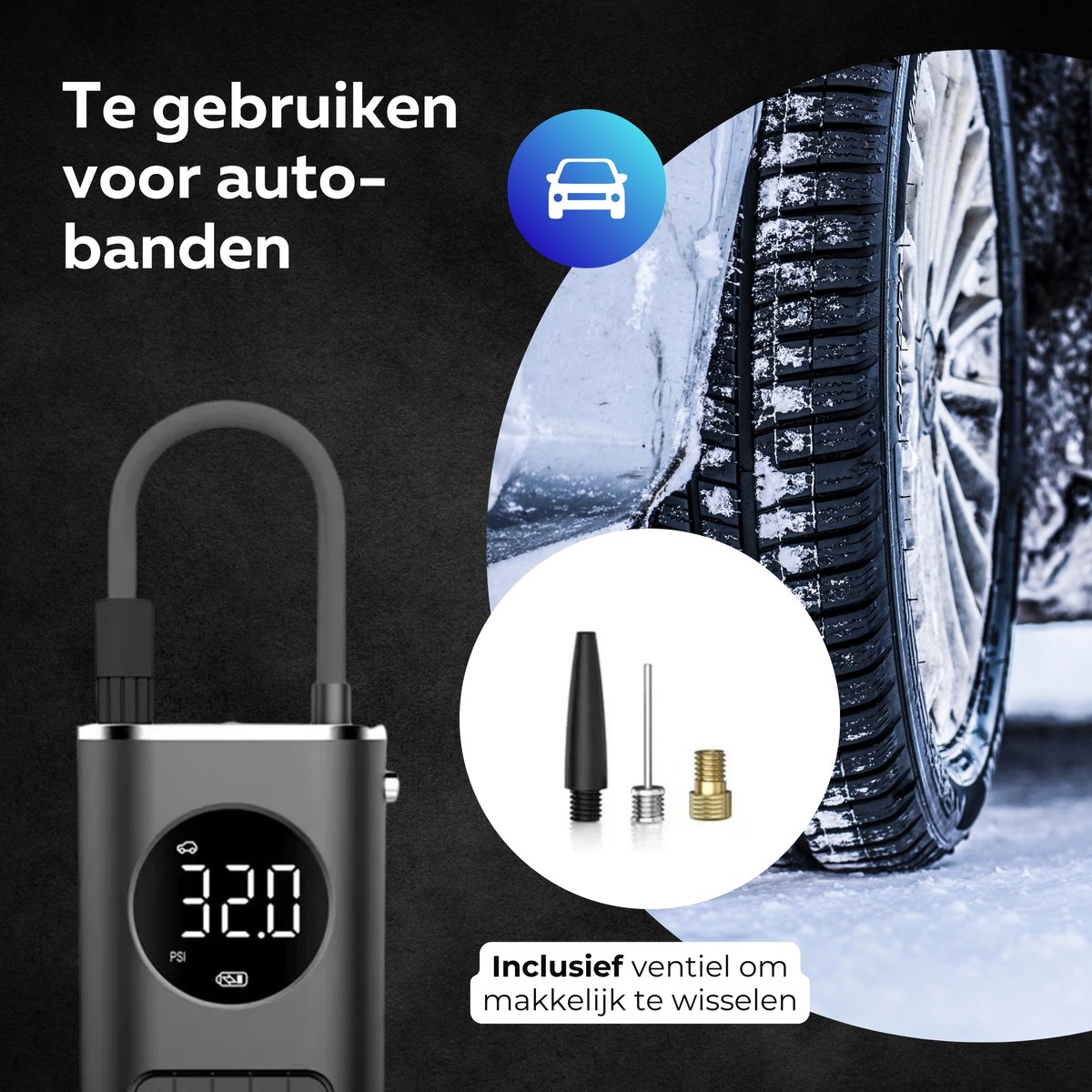 Elektrische fietspomp - Scooter Motor Auto - Draagbare luchtcompressor bandenpomp - Tot wel 10.3 bar - USB oplaadbaar – foto 4