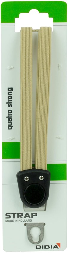 Khaki 'quatro strong' snelbinder van Bibia met zwarte clip en metalen haak.