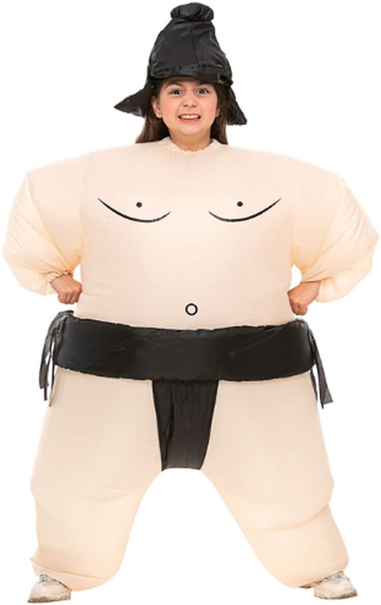 Opblaasbaar Sumokostuum Voor Kinderen - Maat 120 Tot 150 Cm - Opvallend Kostuum Voor Carnaval - Van Zeer Duurzaam Polyester - Aangenaam Om Te Dragen - Inclusief Opblaassysteem