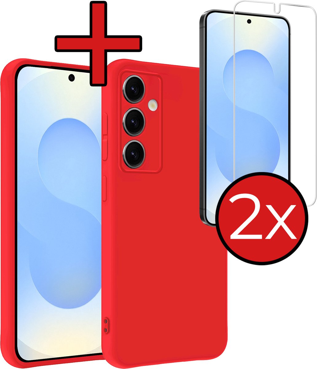 Hoesje - Met 2x Screenprotector - Geschikt voor Samsung Galaxy S25 Plus - Sterk & Shockproof - Telefoon Hoes - Back Cover - Siliconen Case - Telefoonhoes - Rood