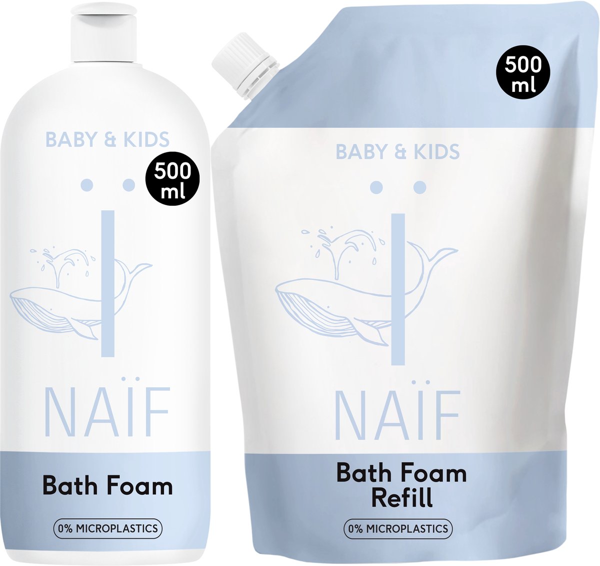 Goedkoopste Naïf - Verzorgende Badschuim Fles & Navulverpakking - Baby's & Kinderen - met Natuurlijke Ingrediënten - 2x500ml