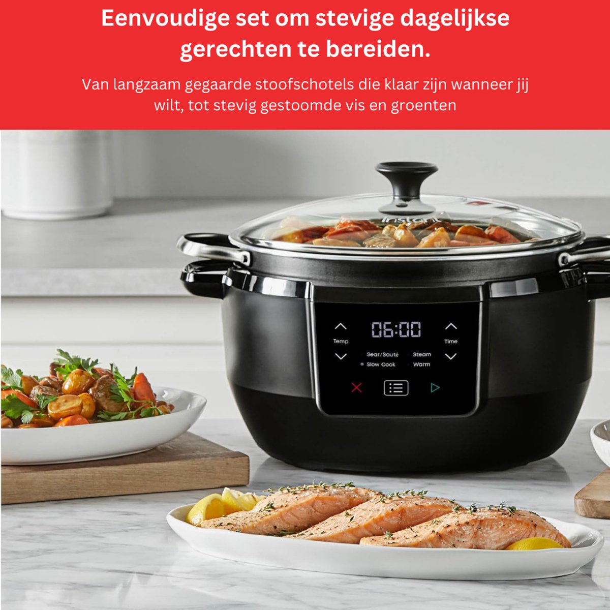 ApexArte® Slowcooker met Timer - Keramische Binnenpan - Hotpot - Zwart – foto 5