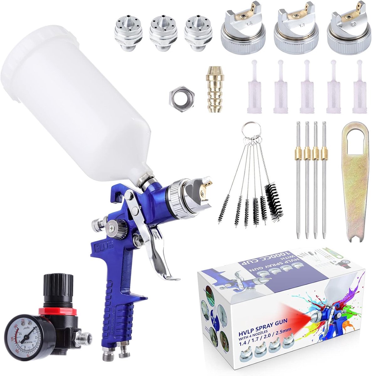 HVLP Lakpistool met 4 Sproeiers en 1000 ml Houder voor Verf en Coatings