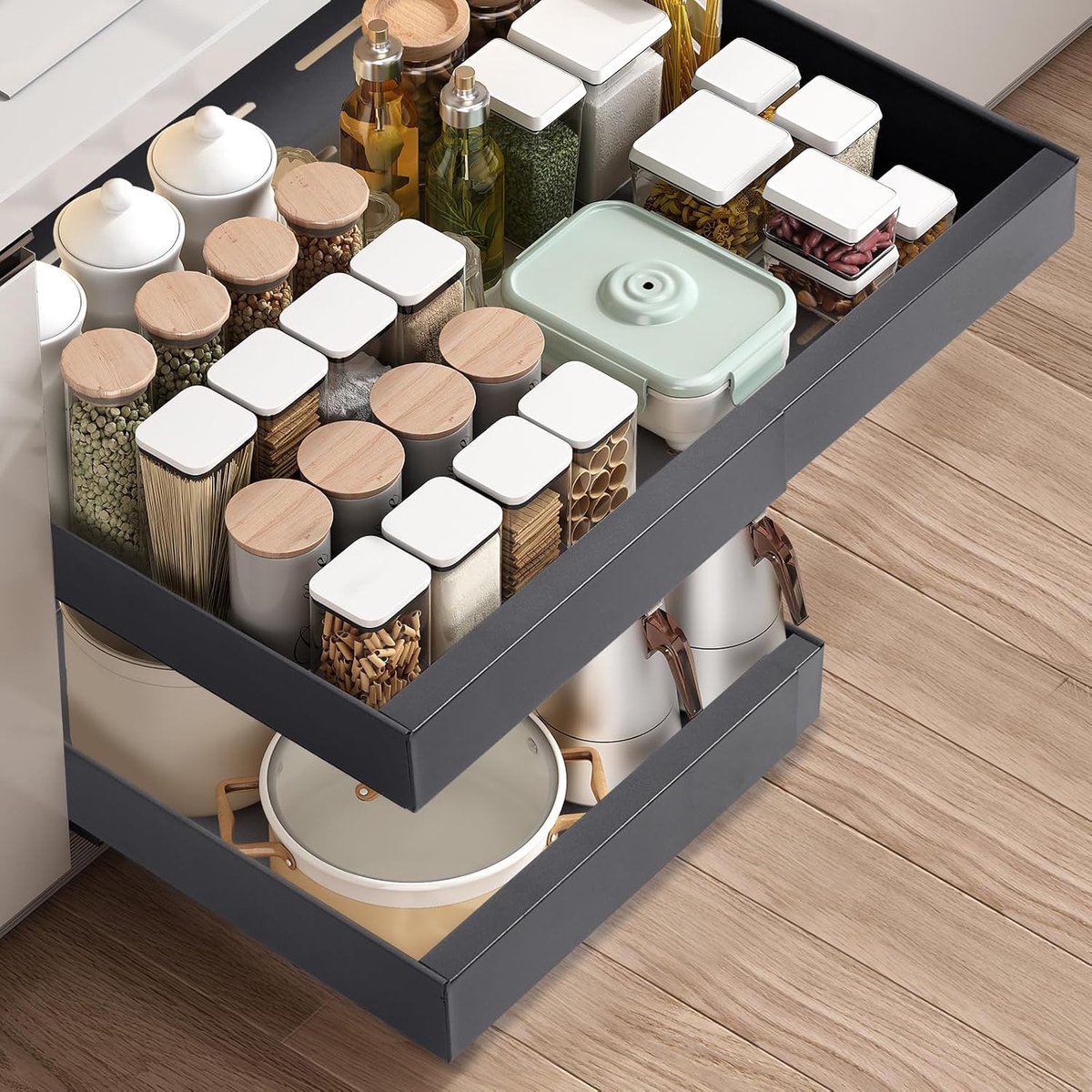 Famanu - Telescopische lade, uittrekbare lade, keukenkast, organizer voor keukenkasten, lade-organizer, geen boren en spijkers nodig, keukenlade