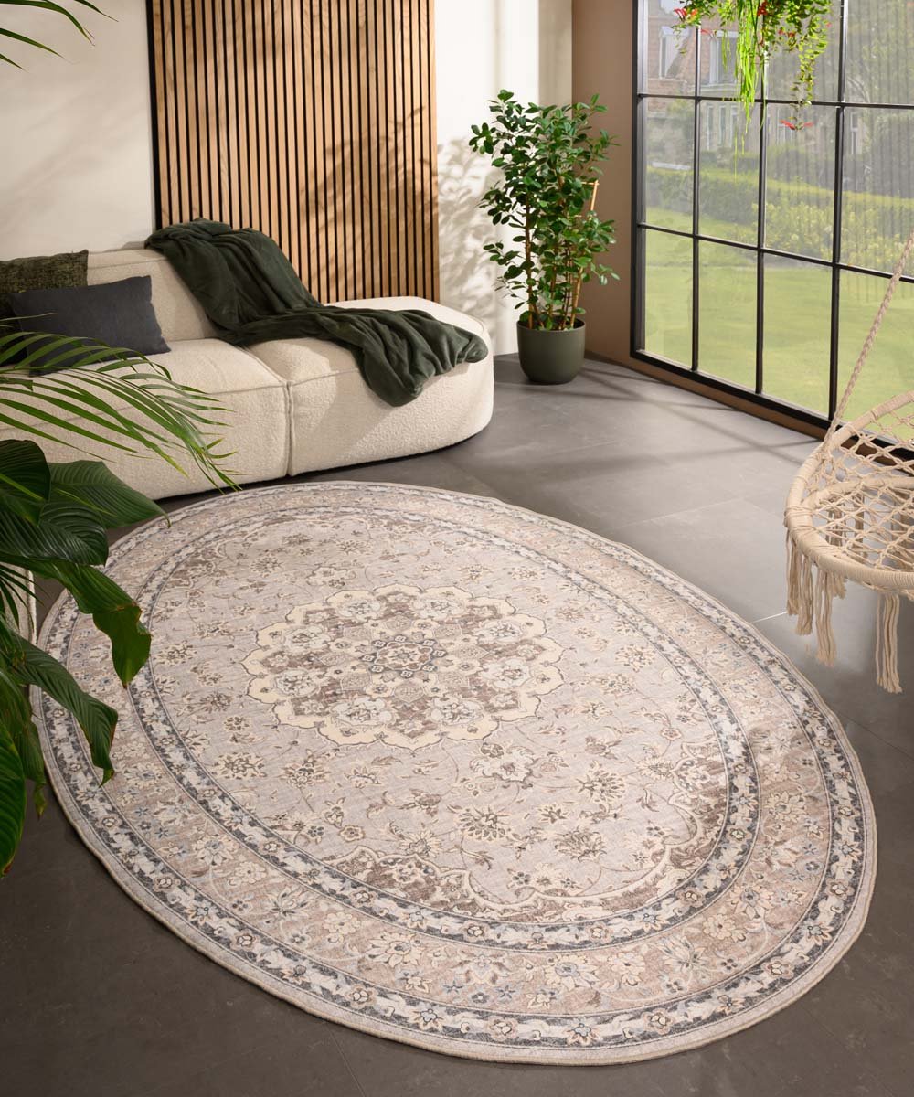 Vintage buitenkleed ovaal - Valenca Nova beige/lichtgrijs 230x330