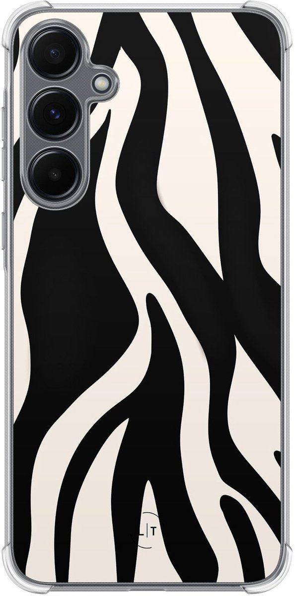Shockproof hoesje - Geschikt voor Samsung Galaxy A15 - Zebra - Extra sterke case - TPU/polycarbonaat - Print / Illustratie - Zwart, Transparant