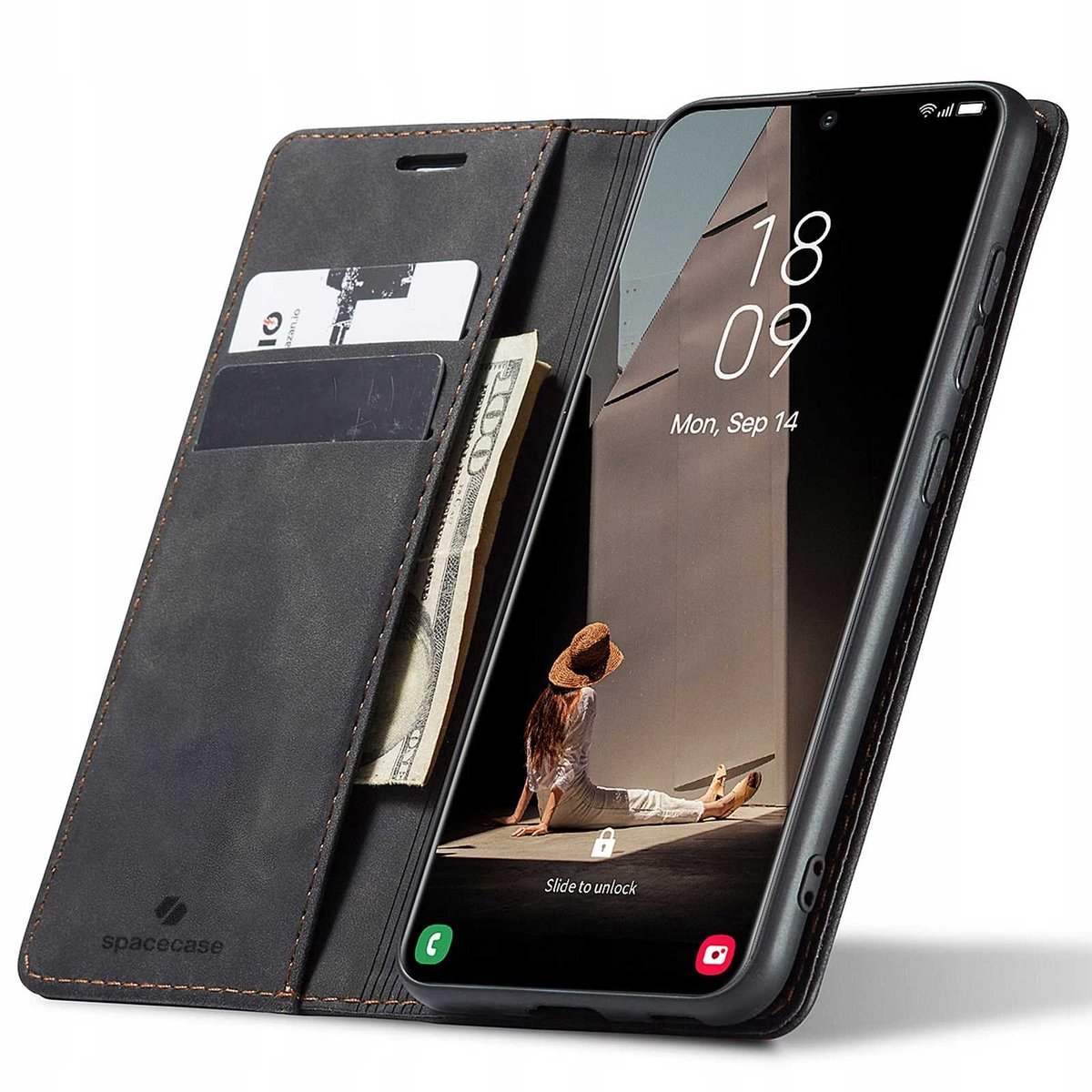 Spacecase Portefeuille Galaxy S21 Fe Case Zwart Leer