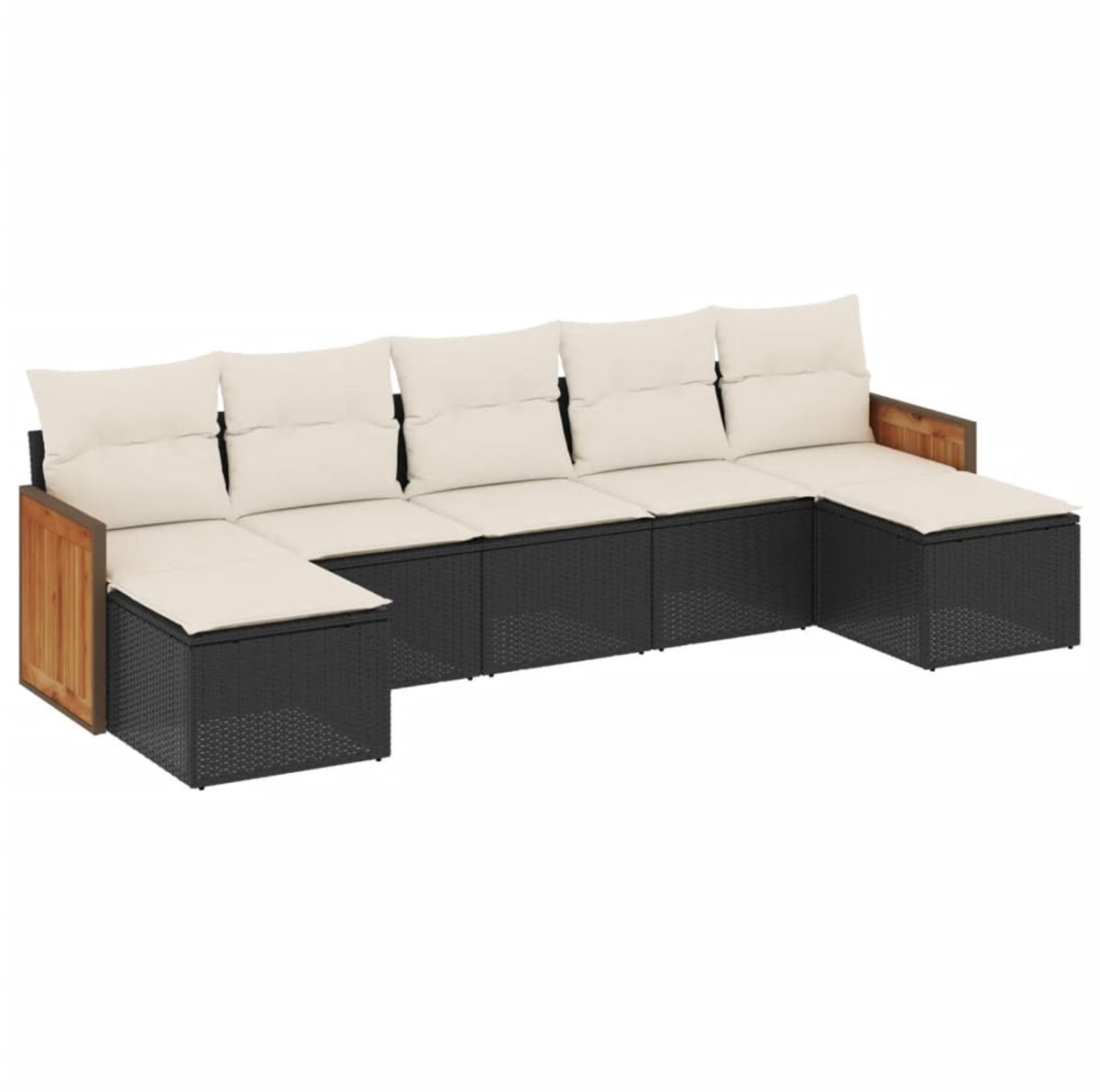 Zwarte poly rattan loungeset met kussens voor buiten - Tuinmeubilair.