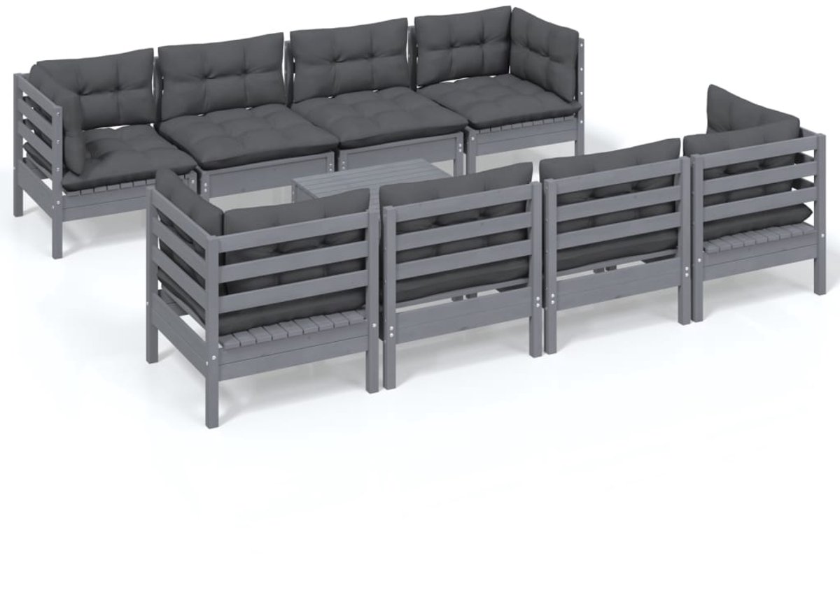 The Living Store 9-delige Loungeset met kussens massief grenenhout - Loungeset - Tuinset - Hout - Grenenhout - Lounge