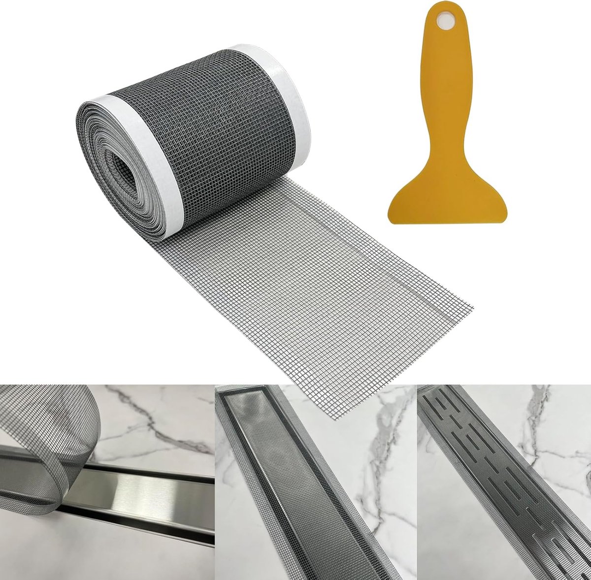 Goedkoopste Doucheafvoer Mesh Sticker - Wegwerphaarvanger - DIY Doucheafvoerafdekking Haarvanger - Geschikt voor elke lengte - Wordt geleverd met verwijderingsgereedschap - 32,8 ft lang - 2,75 inch breed