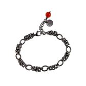 Bracelet Femme - Acier Inoxydable Poli - Bracelets à maillons Byzantins et Ovales avec Pierre Œil de Chat Rouge - Réglable de 15 cm à 19 cm