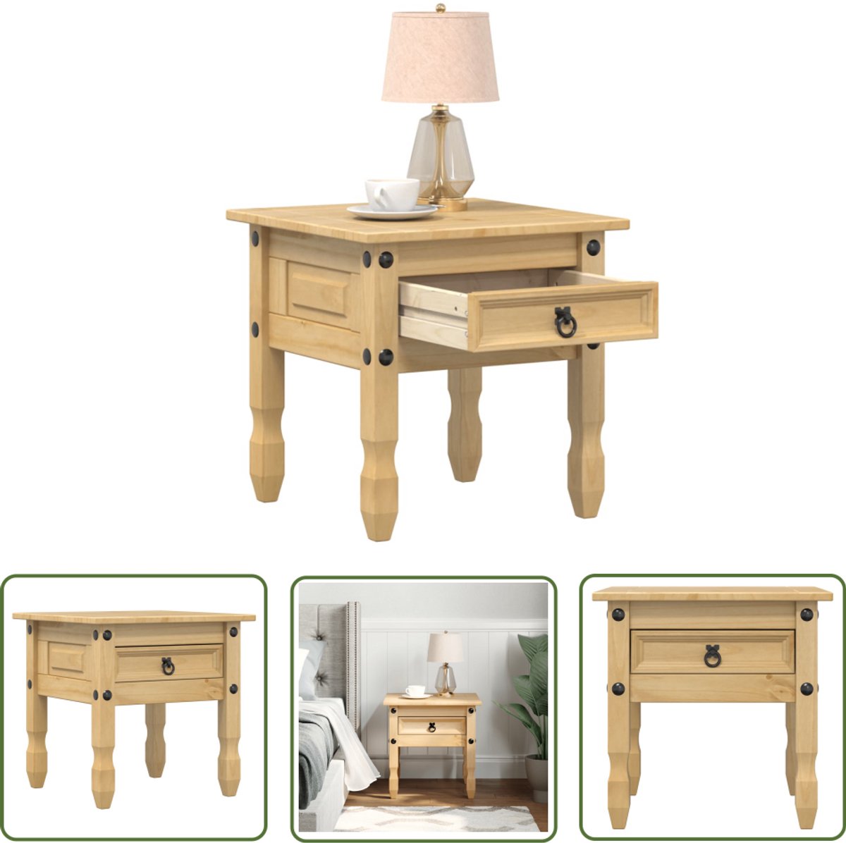 vidaXL Bijzettafel - Corona - 50x50x50 - cm - massief - grenenhout Honingwas