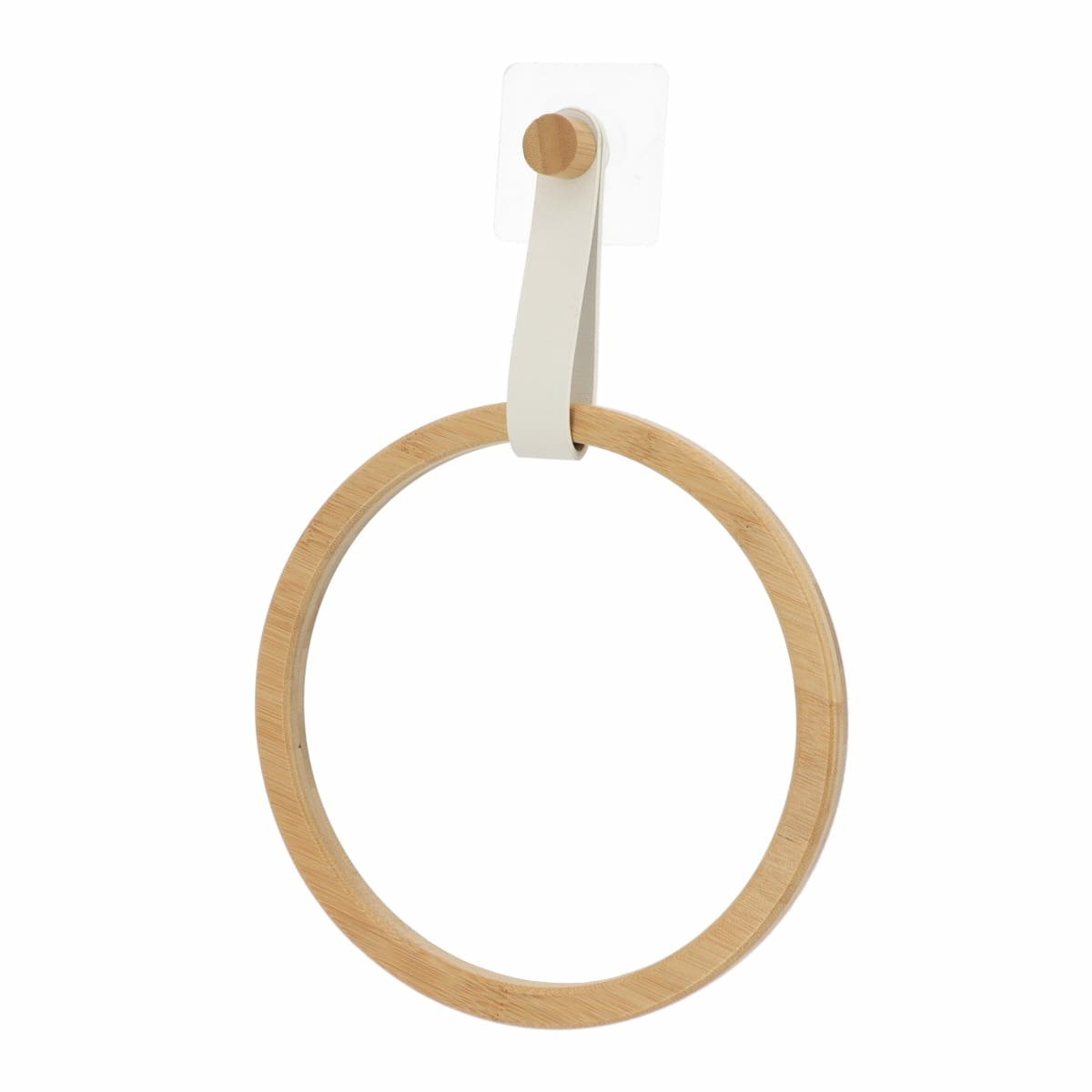 Tendance Handdoek/gastendoekjes houder ring - wit - zelfklevend - bamboe/kunstleer - zonder boren