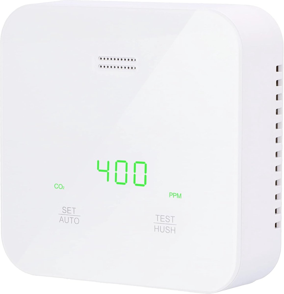 CO2-Meter met Temperatuur- en Vochtigheidssensor - Luchtkwaliteitsmonitor met Spraakalarm en LED Indicatoren