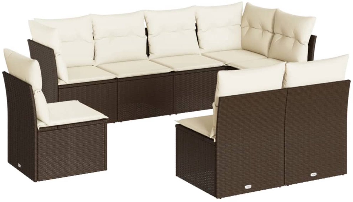 The Living Store 8-delige Loungeset met kussens poly rattan bruin - Tuin Lounge Set - Loungebank - Tuinset - Buitendecoratie - Outdoor Furniture