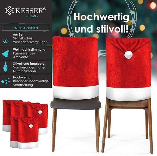 Stoelhoes, kerstmuts, set van 12, vilt, stoelovertrek, 50 x 60 cm, kerstmanmuts, hoes, 1 x set van 12 stoelhoezen