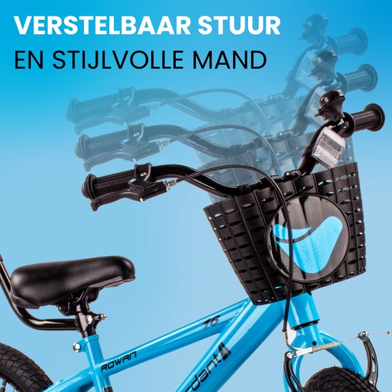 Verdant Bike Kinderfiets voor jongens van 4 tot 6 jaar, 16 inch Blauw, leeftijd 3 tot 6 jaar, met zijwieltjes, duwstang, handrem van Verdant Bike — afbeelding 5