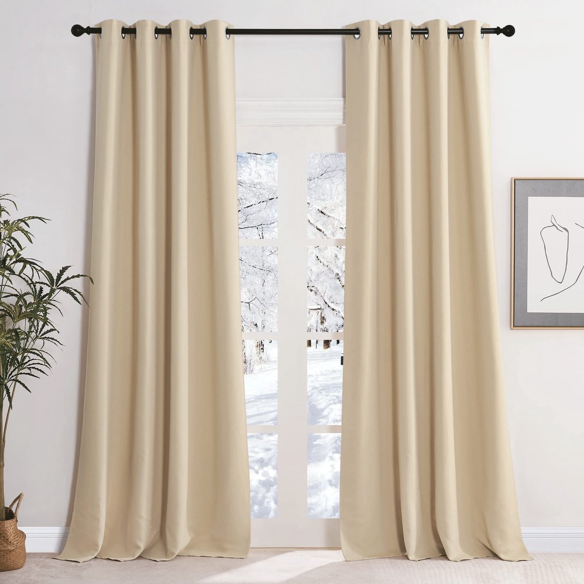 My Ninki ® Warmte-Isolerende Verduisteringsgordijnen Set met Inslagringen voor Woonkamer, 245 x 140 cm, Biscotti Beige