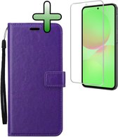 Hoesje Met Screenprotector - Geschikt voor Samsung Galaxy A36 - Luxe Pasjeshouder - Bookcase Portemonee - Flip Case - Kunstleer Book Case - Flipcase - Book Cover - Walletcase - Portemonneehoes - Paars