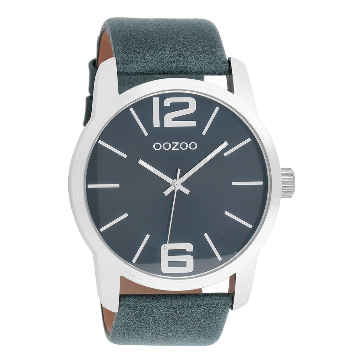 OOZOO Timepieces - Zilverkleurige horloge met blauwe leren band - C8034
